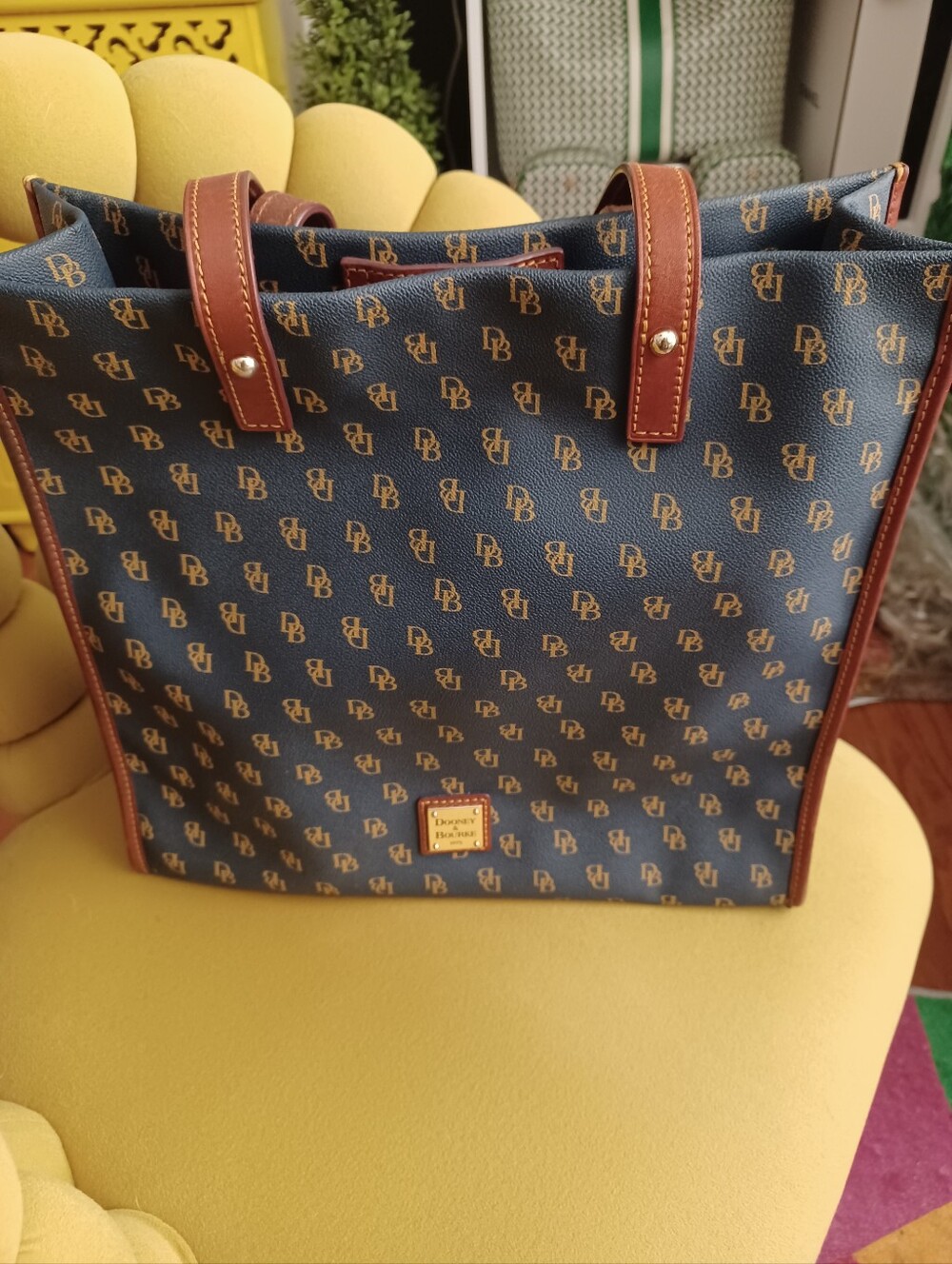 Dooney & Bourke Blue Logo Tote Bag with Tan Trim